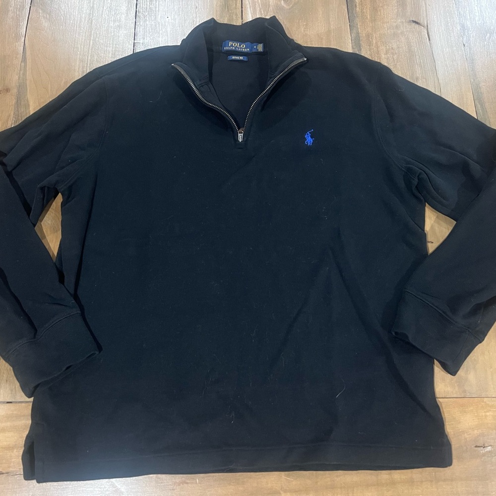 Polo Ralph Lauren Men’s Estate Rib Quarter Zip, Size Medium, Black w/ Blue Pony
